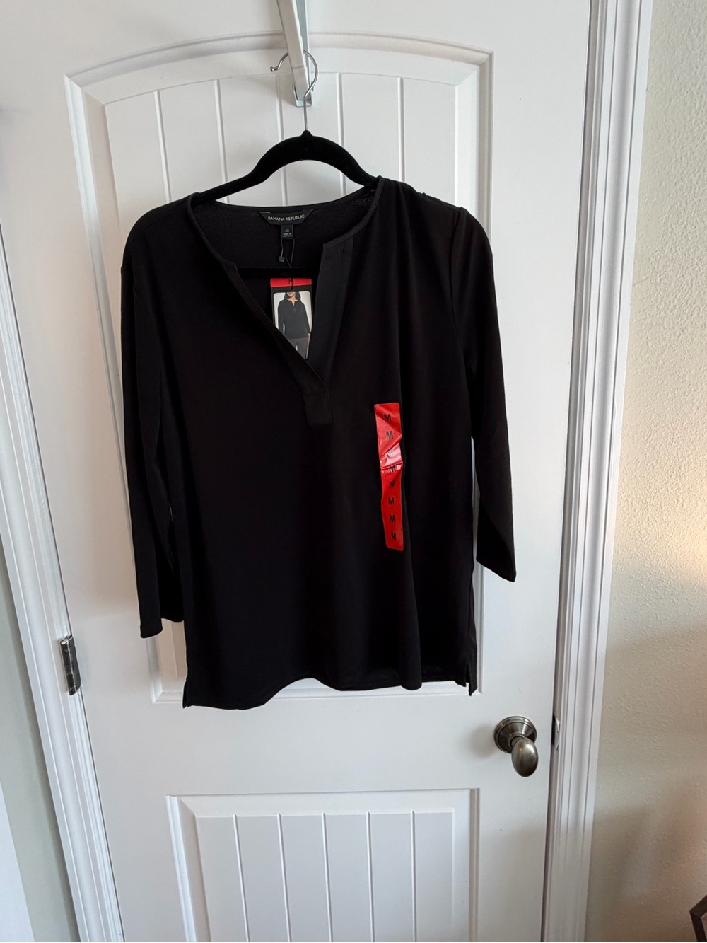 Banana Republic Black Split-Neck Long Sleeve Top